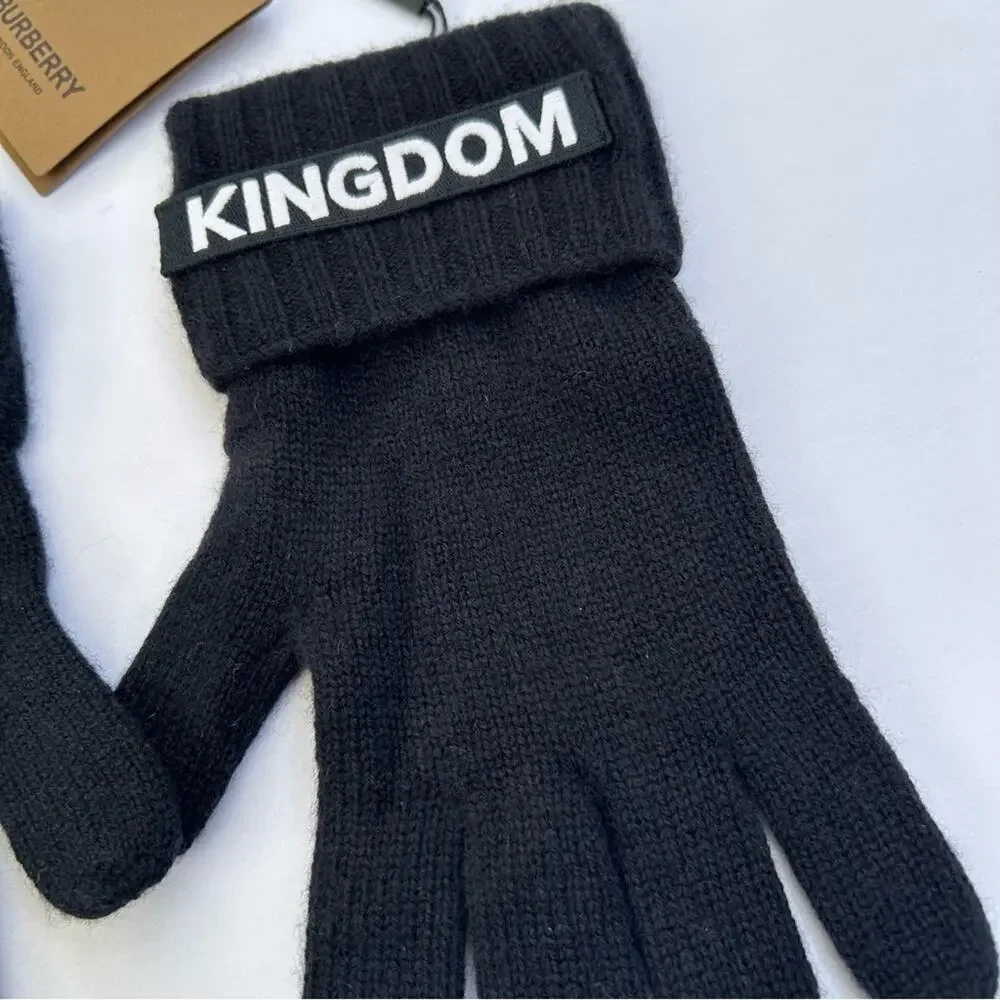 Burberry Kingdom Logo Cashmere Gloves in Black and White Size Small/Medium‎